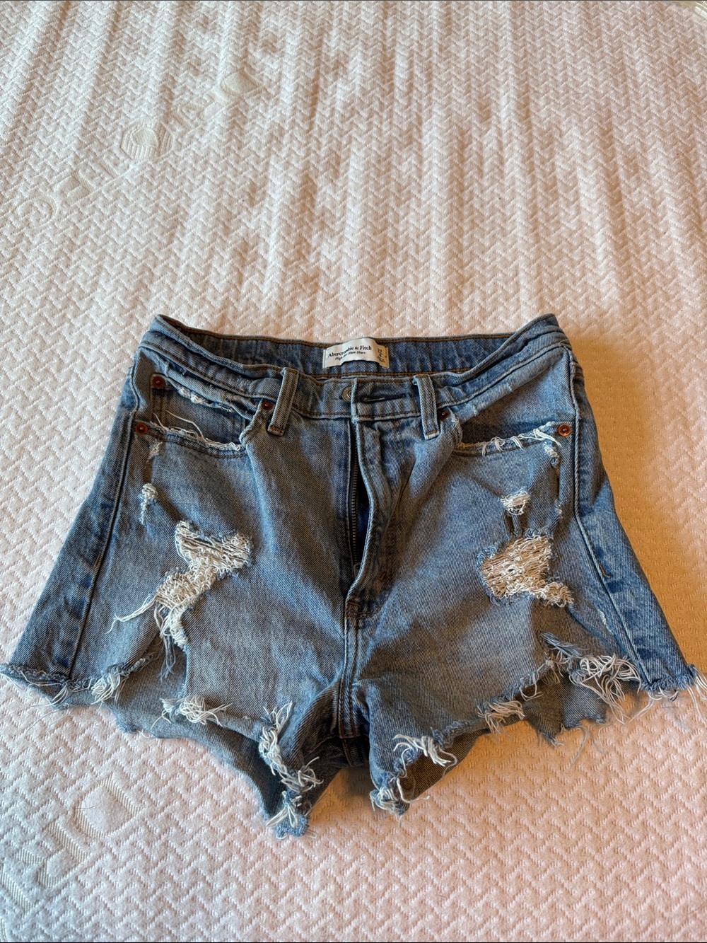 Abercrombie & Fitch Light Blue Distressed Denim Shorts